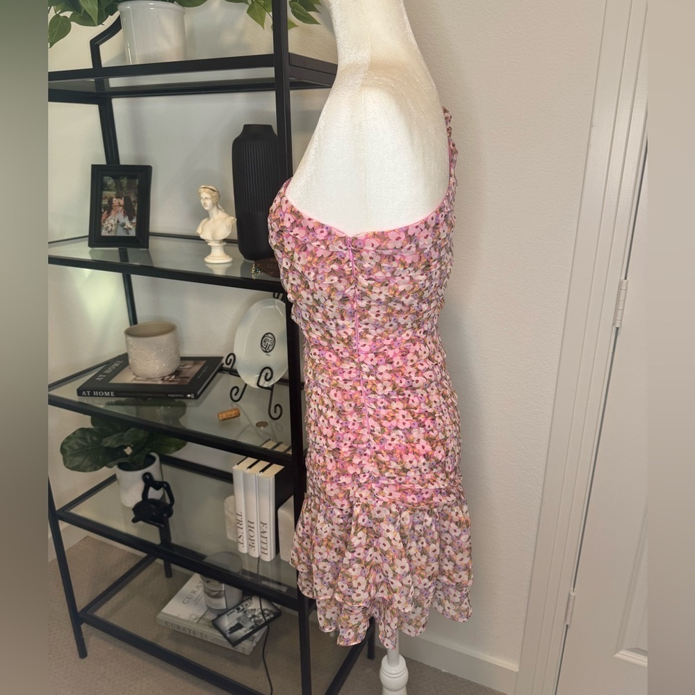 NWT ASTR THE LABEL SHUTTER PLEAT MINI WEDDING GUEST FLORAL PINK DRESS SIZE M - Picture 6 of 8